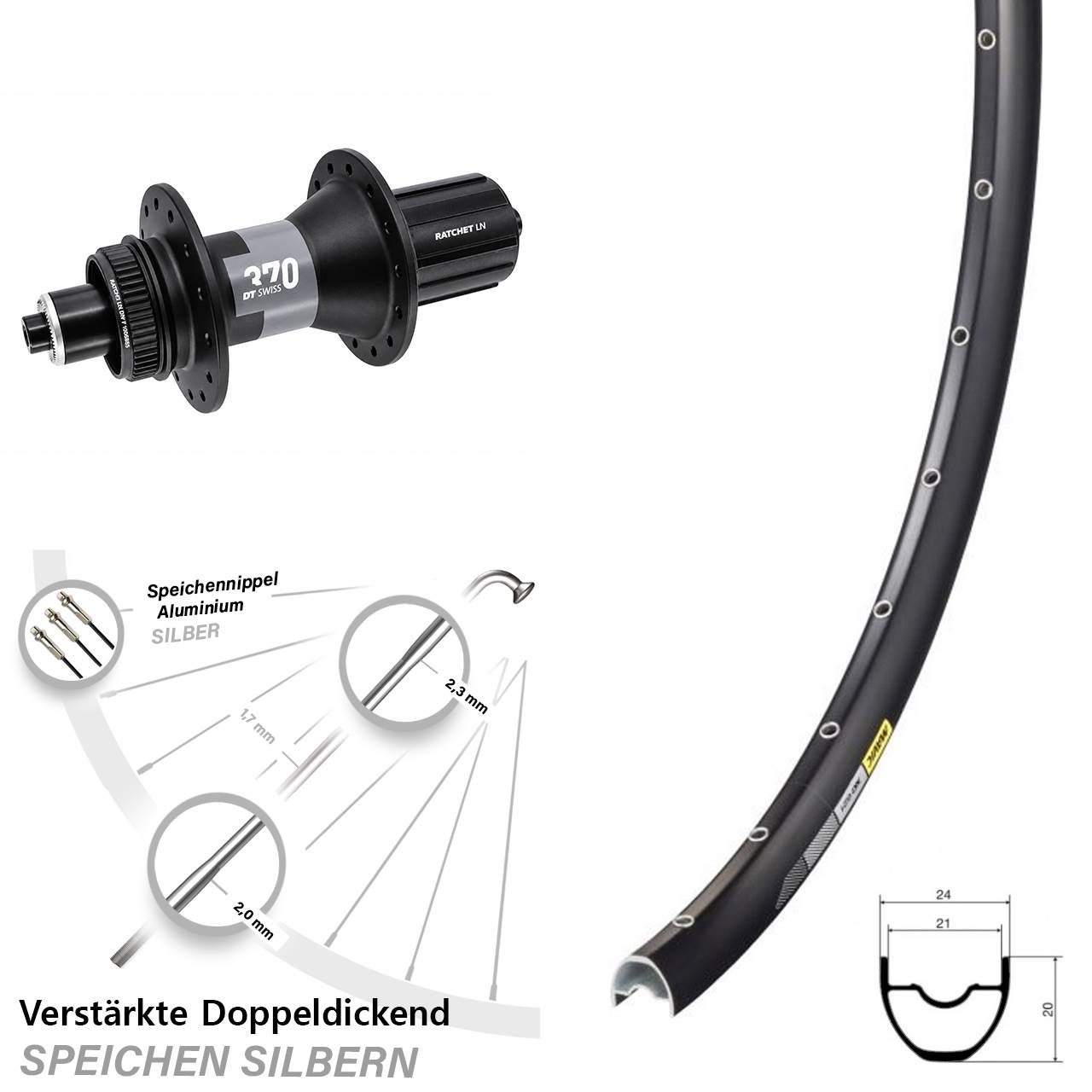 Hinterrad 29 Zoll Mavic XC621 DT Swiss 370 Road Centerlock 5/135 8-12 fach