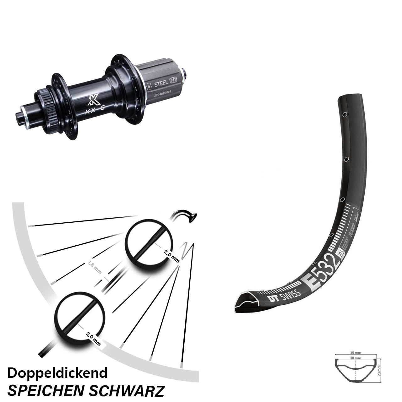 DT Swiss E 532 29 Zoll Hinterrad KX-GS 8-12 fach