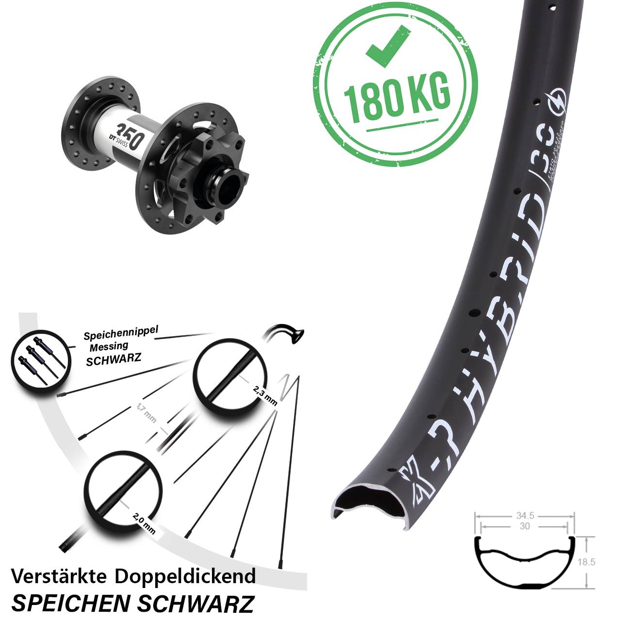 Disc Vorderrad 29 Zoll KX-R Hybrid 30 DT Swiss 350 12x100