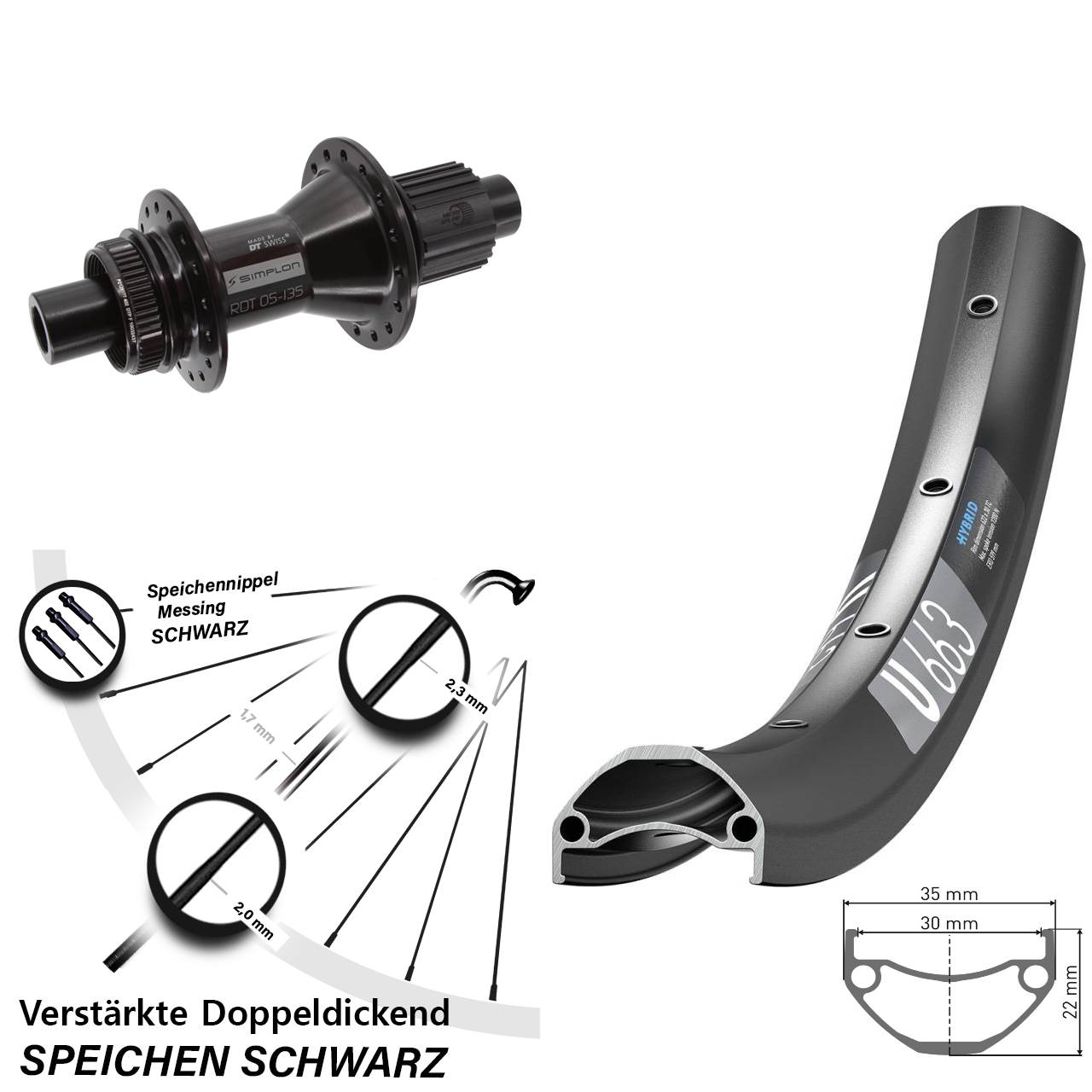 27,5 Zoll DT Swiss U663 DT Swiss 370 Hybrid Disc Hinterrad 12x142 Micro Spline
