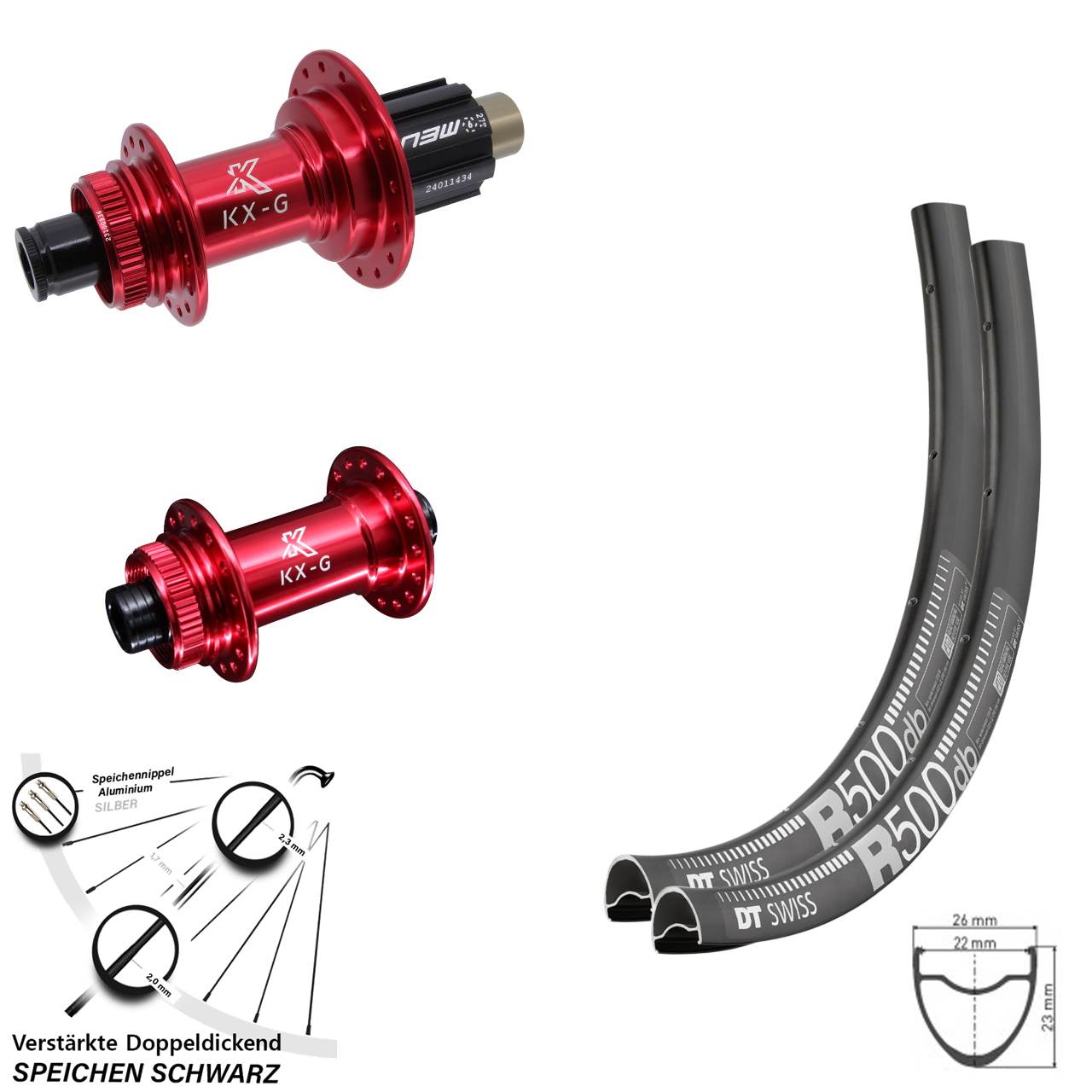 29 Zoll DT Swiss R 500 KX-G rot Laufradsatz Centerlock 12x100/142 Campa N3W