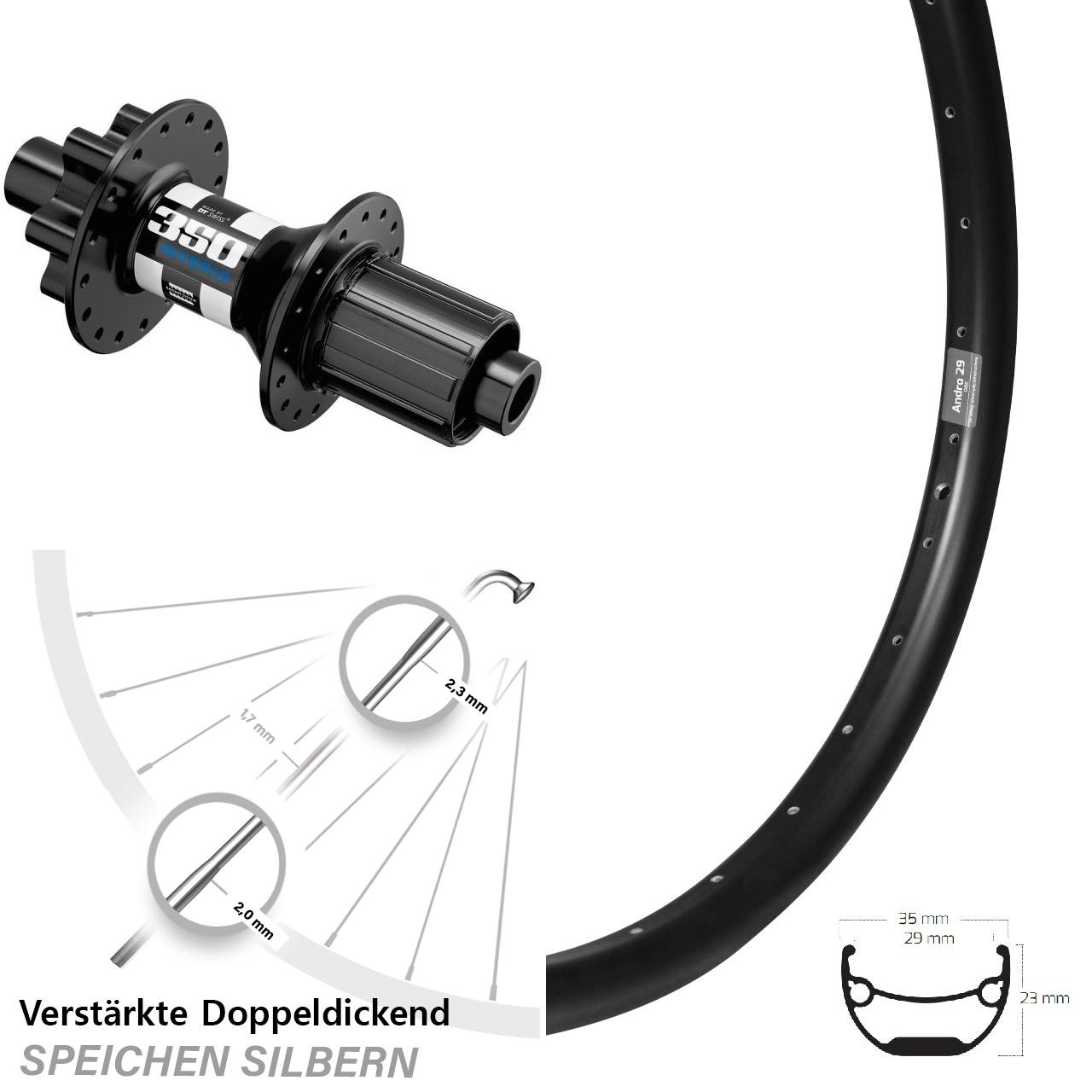 Ryde Andra 29 DT Swiss 350 Hybrid 20 Zoll 6-Loch Hinterrad 12x148 8-11 fach