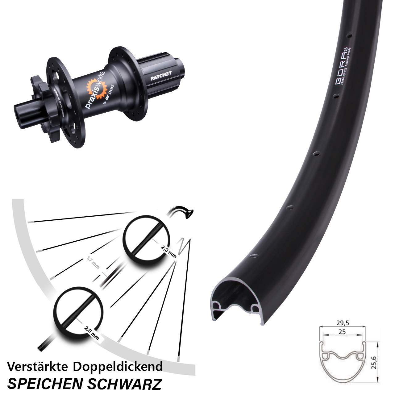 Disc Laufrad 28-29 Zoll Gora 25 DT Swiss 350 8-11 fach 12x142