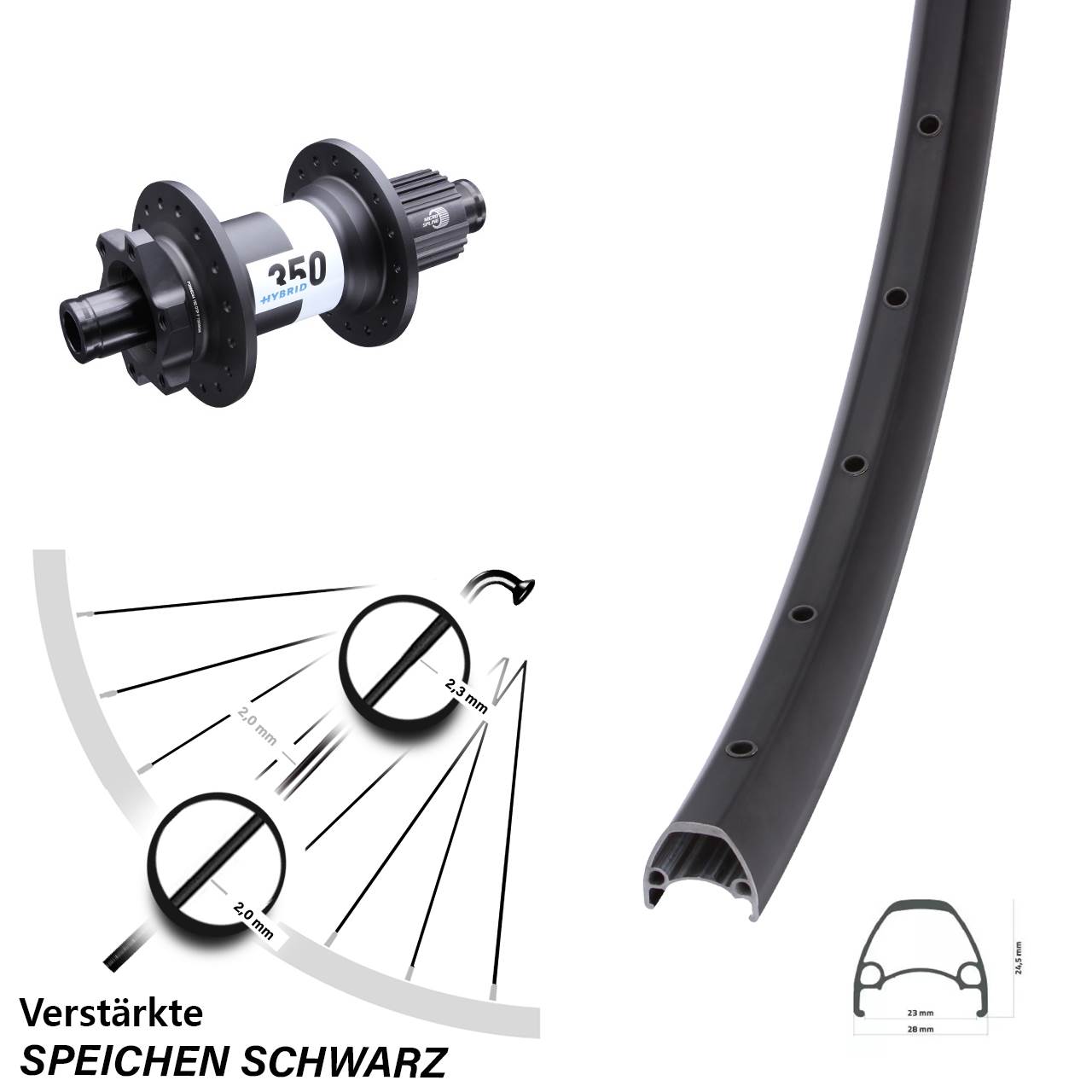 Boost 6-Loch Hinterrad 12x148 28-29 Zoll Ambrosio Sport DT Swiss Hybrid 350 Micro Spline