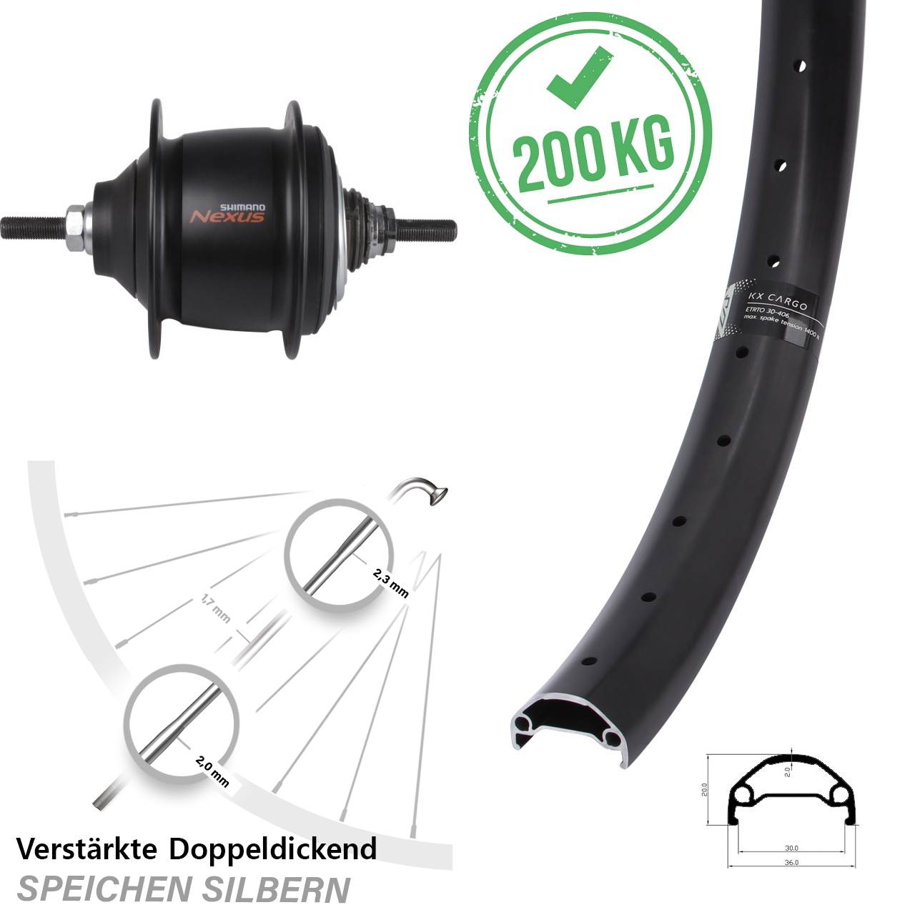 26 Zoll KX Cargo Shimano 8-Gang Premium Hinterrad
