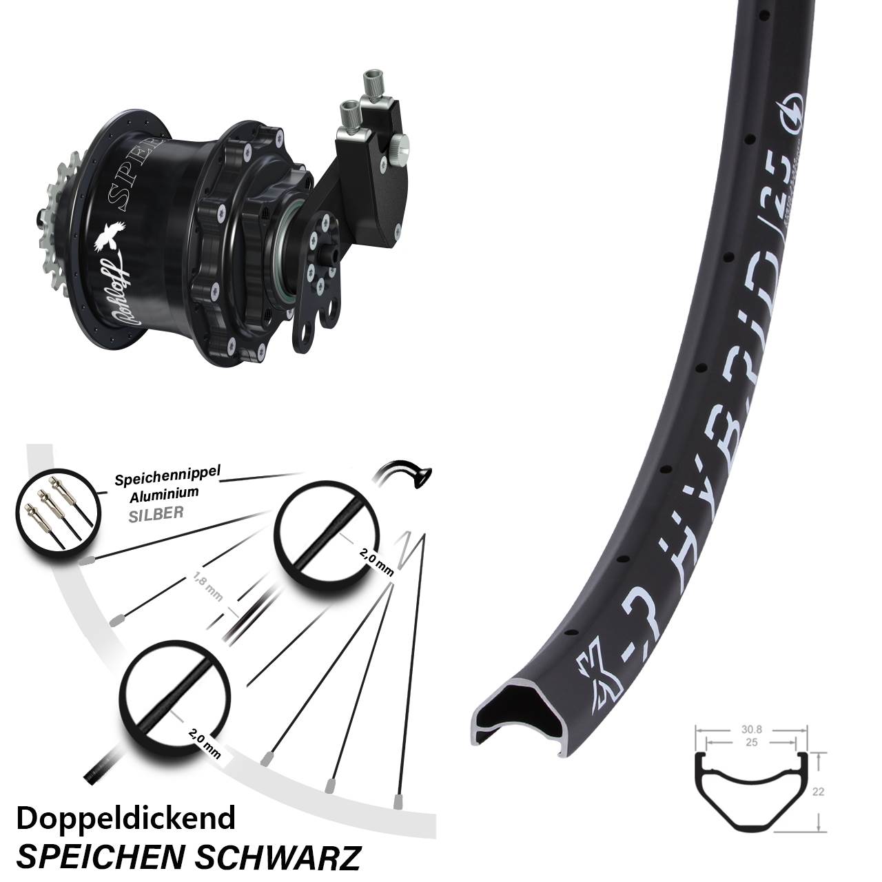 KX-R Hybrid 25 Rohloff Speedhub CC DB 28-29 Zoll Disc Hinterrrad