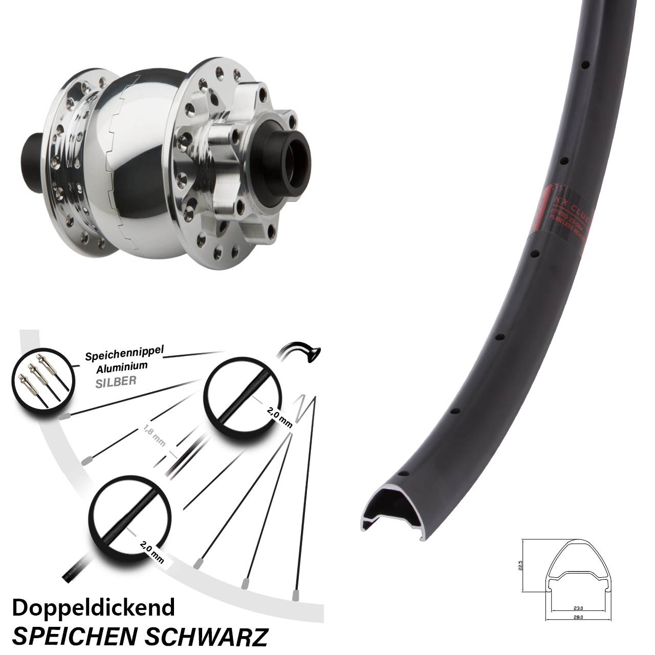 Nabendynamovorderrad 6-Loch 15x100 27,5 Zoll KX Clue SON 28