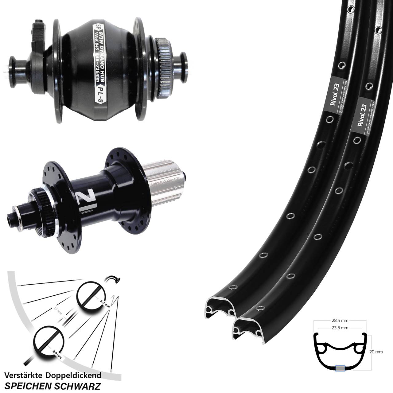 Centerlock Laufradsatz QR 650B Ryde Rival 23 Novatec D042SB Shutter PL-8 8-12 fach