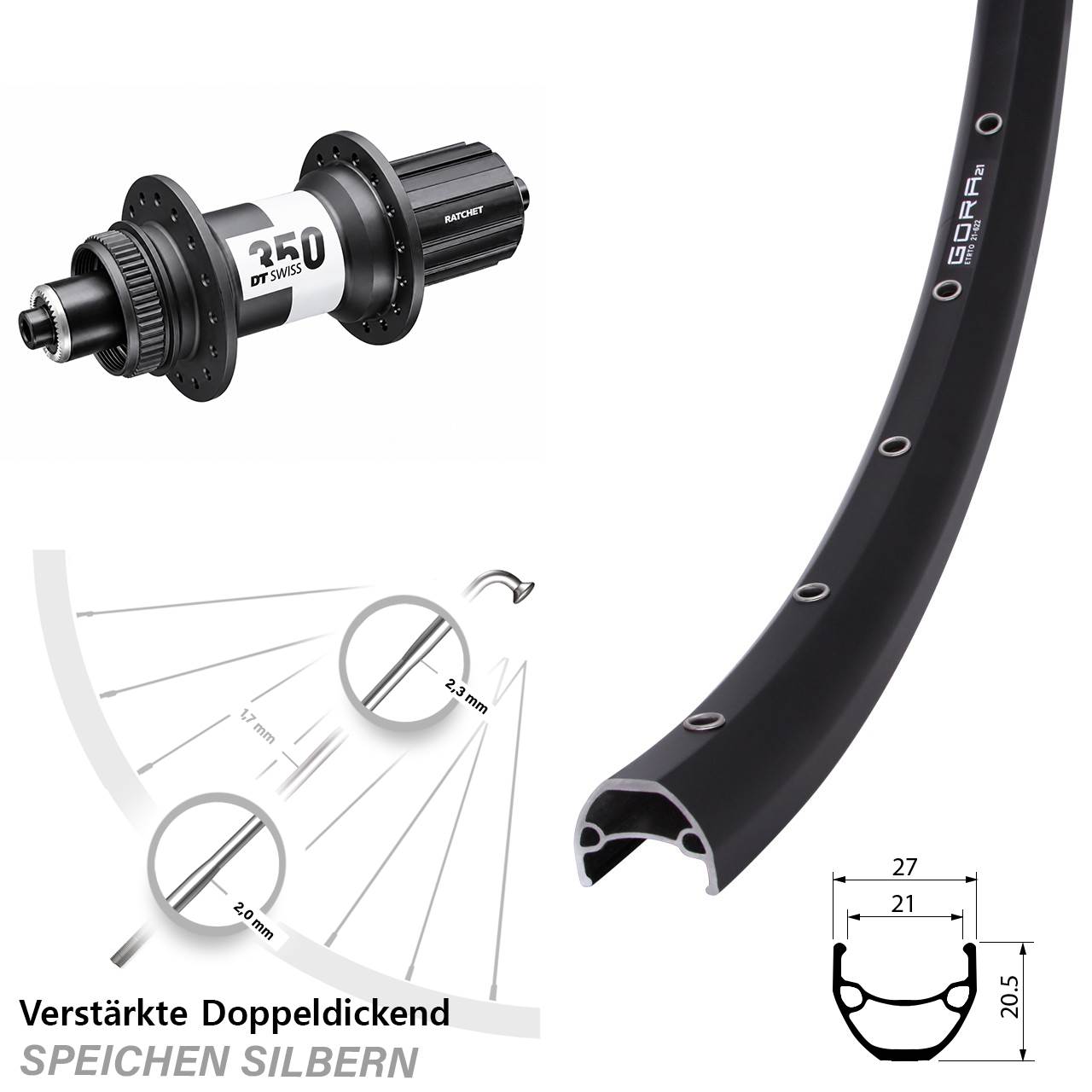 Gora 21 DT Swiss 350 Ratchet 36 29 Zoll Centerlock Hinterrad QR 8-11 fach HG