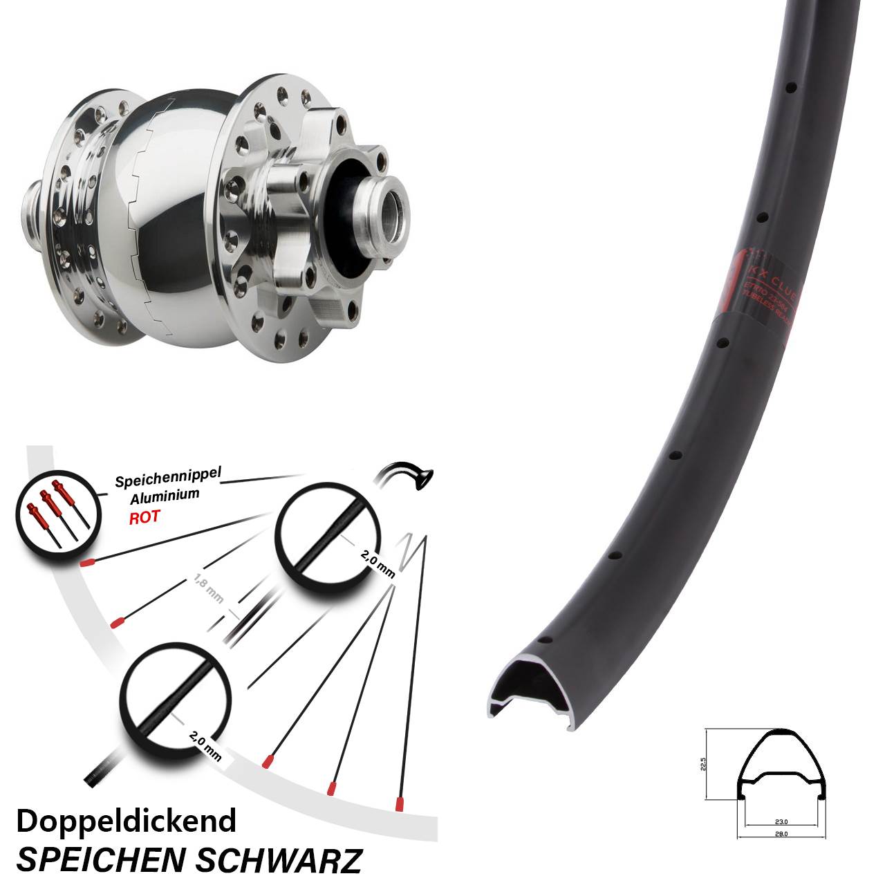 SON 28 poliert KX Clue 27,5 Zoll Disc Laufrad mit Nabendynamo 12x100