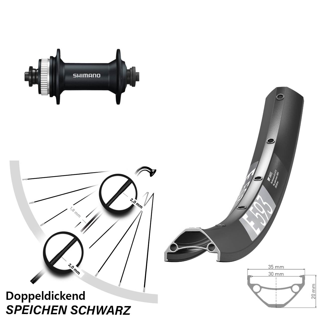 Centerlock Vorderrad 29 Zoll DT Swiss E593 Shimano Alivio für Schnellspanner