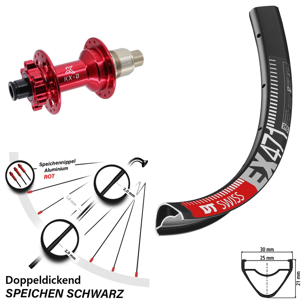 Disc Hinterrad 26 Zoll DT Swiss EX471 KX-B rot SRAM XD 12x148