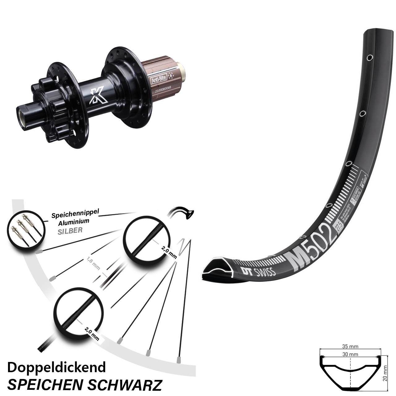 29 Zoll Hinterrad MTB Enduro KX-M 6-loch DT Swiss M 502 8-12 fach