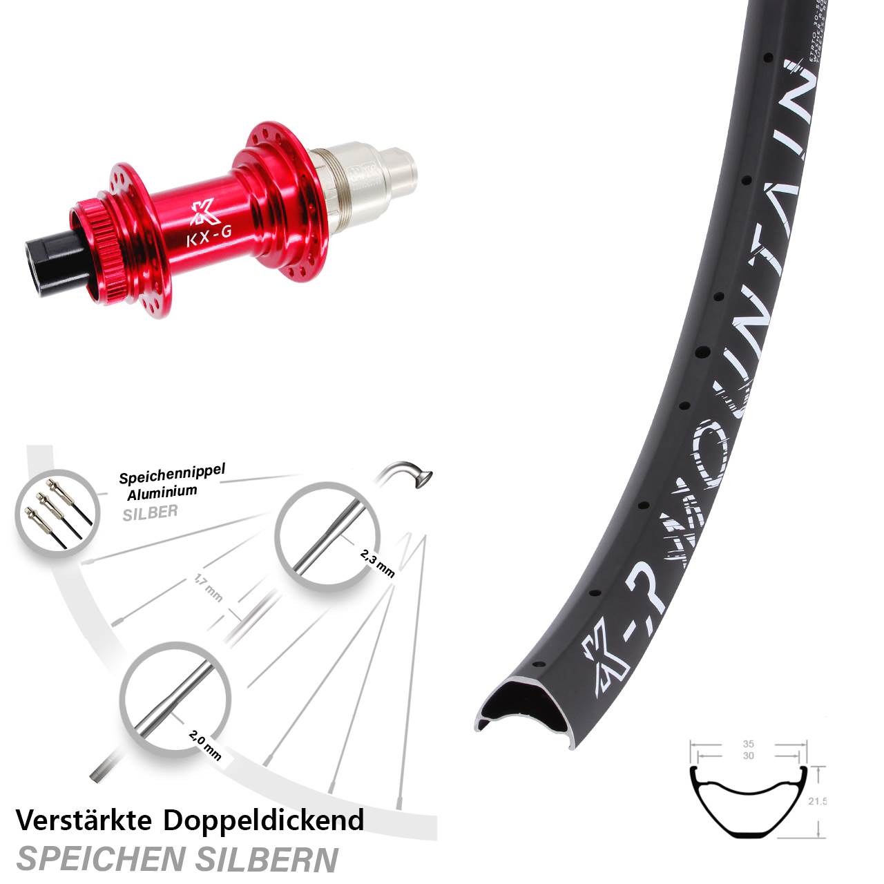 Disc Hinterrad 12x142 29 Zoll KX-GR Mountain rot SRAM XDR