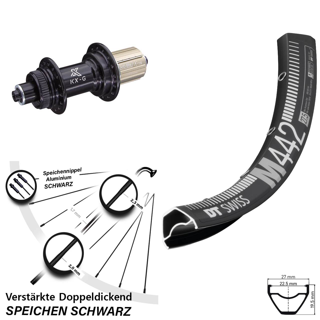 DT Swiss M442 KX-G 28-29 Zoll Hinterrad Centerlock für Schnellspanner 8-12 fach HG