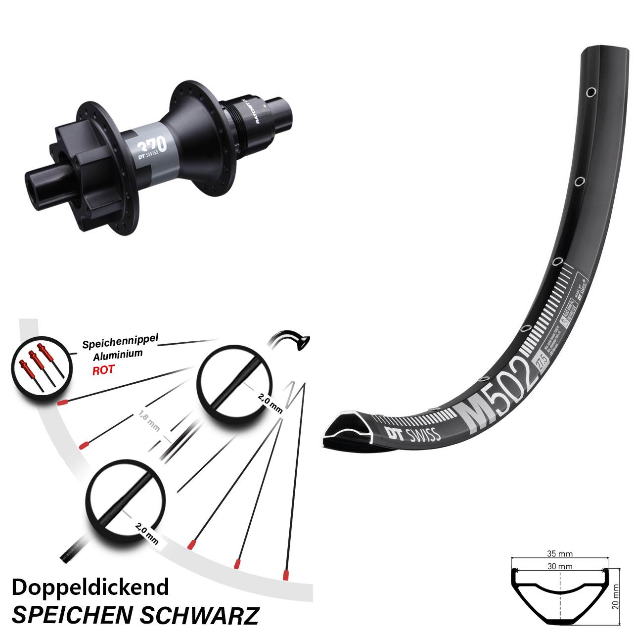 DT Swiss M502-370 27,5 Zoll Disc Laufrad 12x142 XD