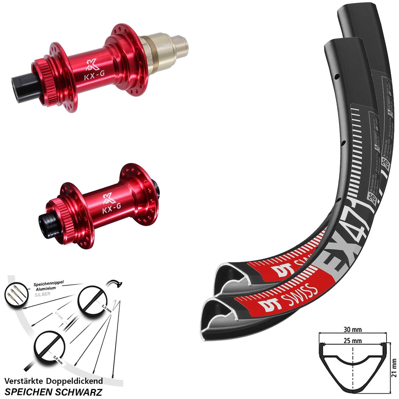Disc Laufradsatz 27,5 Zoll DT Swiss EX 471 KX-G rot SRAM XDR 15x100 12x142