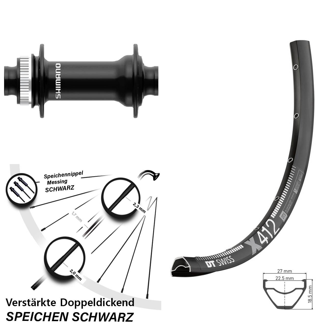 Vorderrad Centerlock 28-29 Zoll DT Swiss X 412 Shimano HB-MT410-B 15x110 Boost
