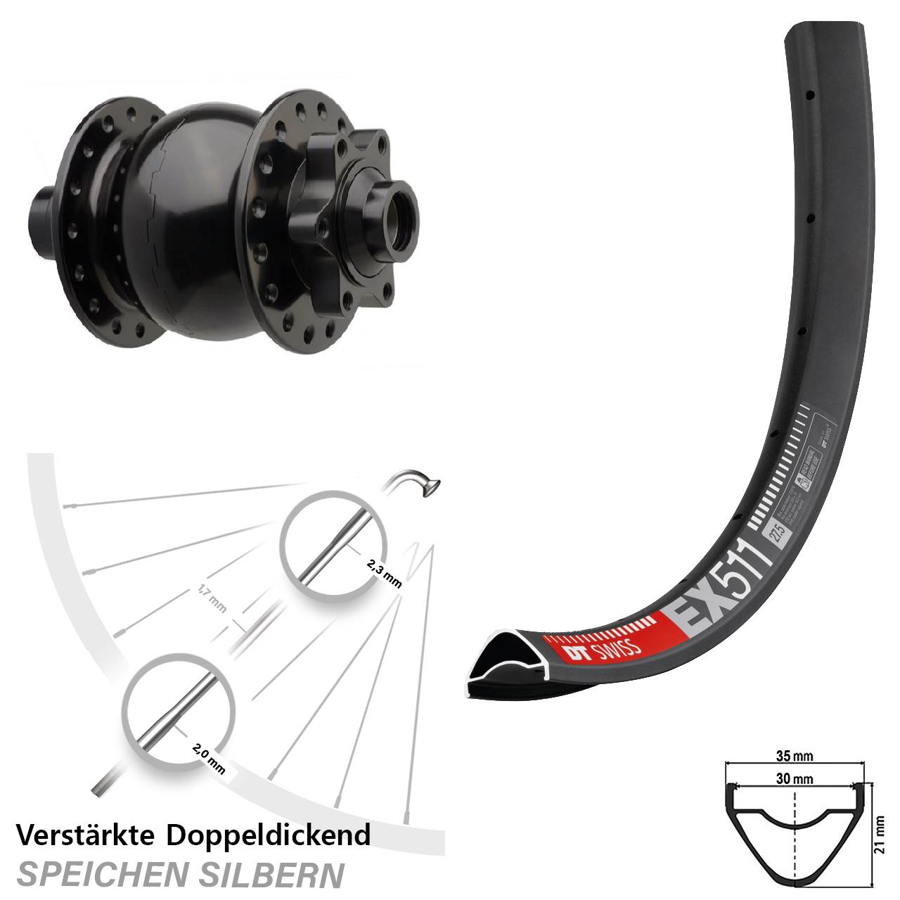 SON 28 DT Swiss EX511 29 Zoll Disc Laufrad mit Nabendynamo 15x110 Boost