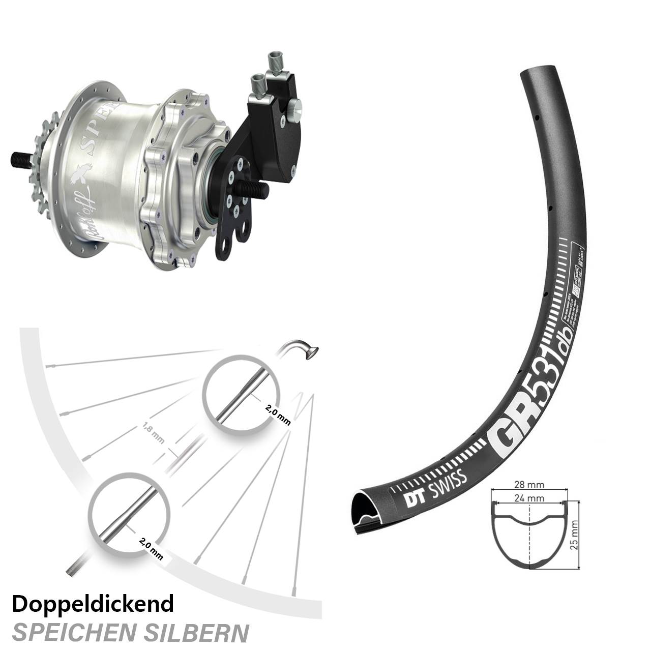 Disc Hinterrrad 29 Zoll DT Swiss GR 531 Rohloff 500/14 TS DB Tandem