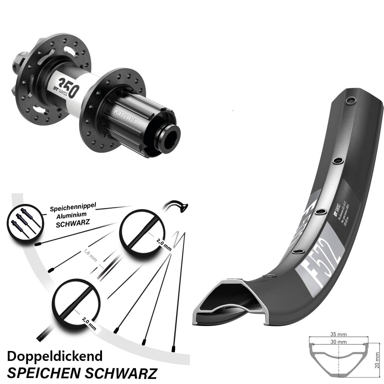 29 Zoll DT Swiss F572 350 6-Loch Hinterrad 12x148 8-11 fach