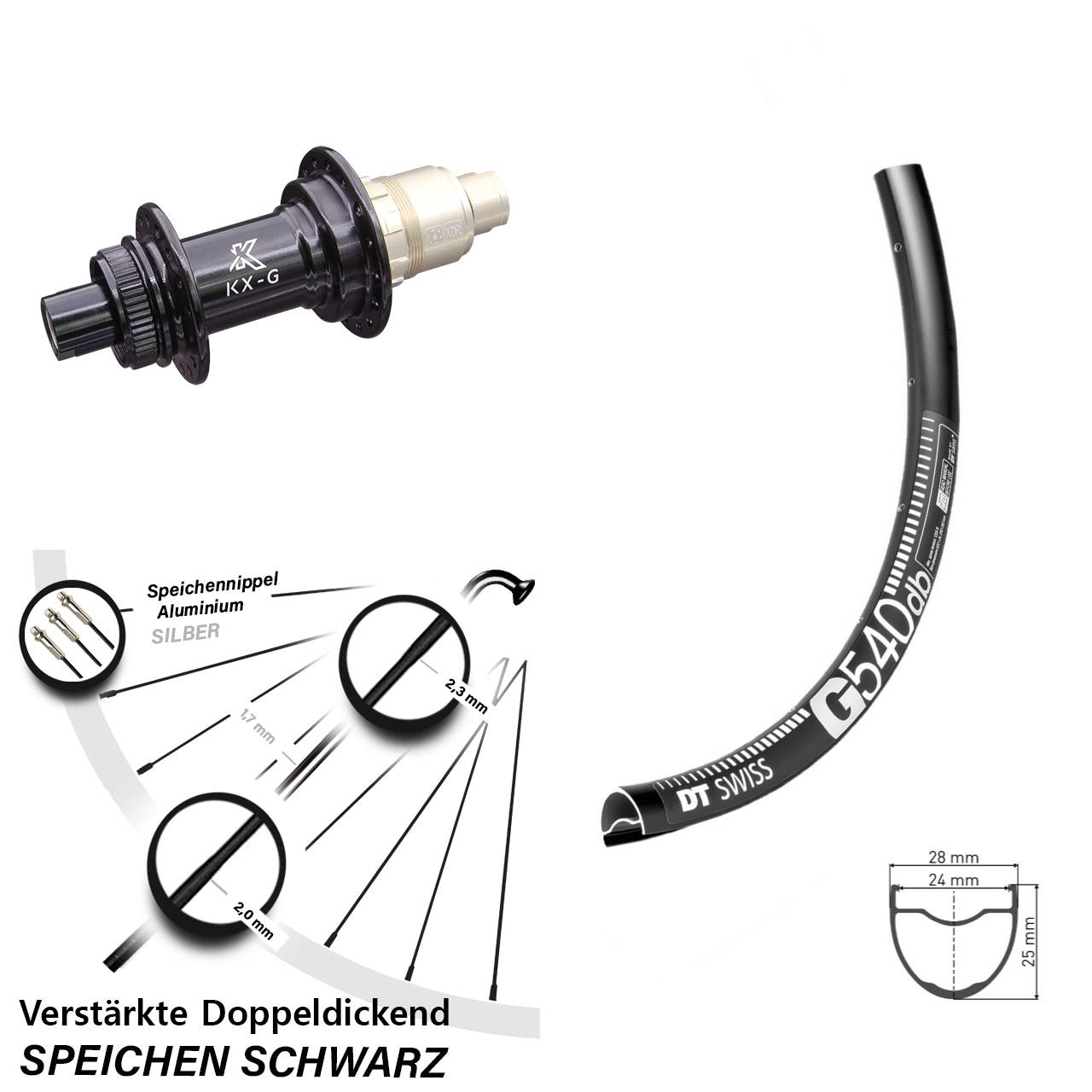 DT Swiss G 540 Gravel Hinterrad 28/29 Zoll mit KX-G Nabe Sram XDR 12x142 verstärkt