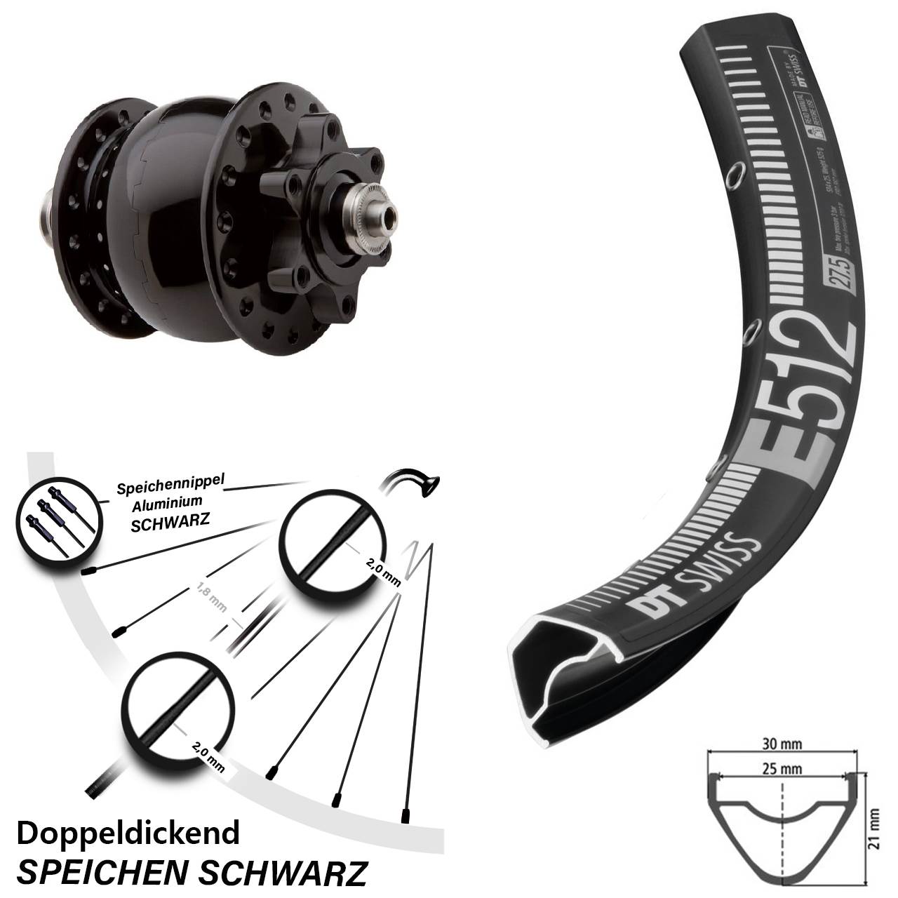 Vorderrad mit Nabendynamo 29 Zoll DT Swiss E 512 Son28
