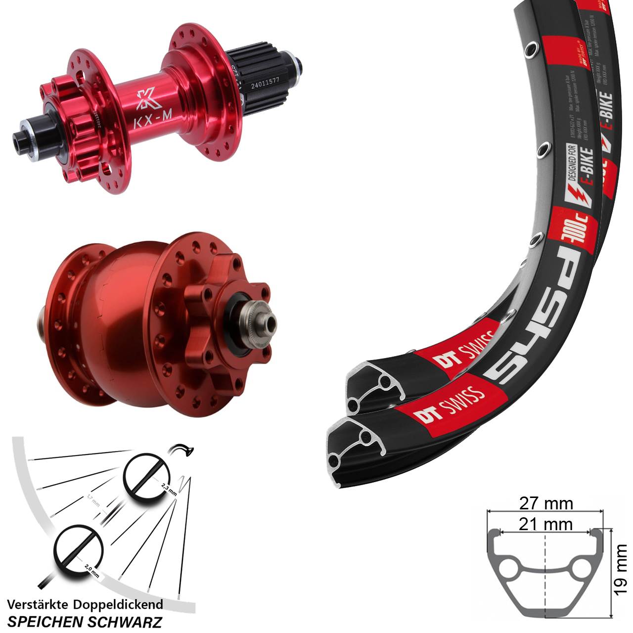 26 Zoll DT Swiss 545 KX-M rot SON 28 Disc Laufrad-Satz QR Shimano Micro Spline