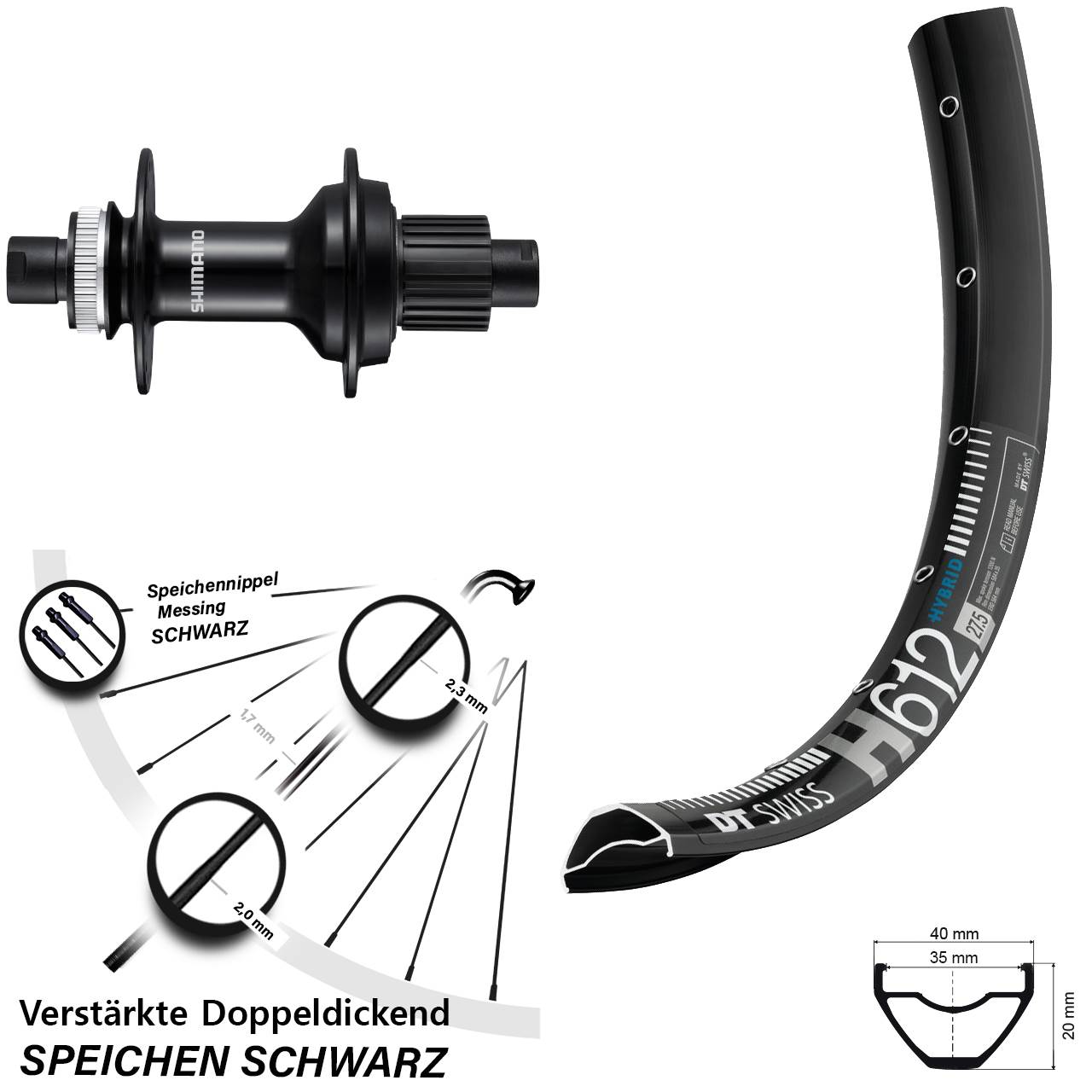 27,5 Zoll DT Swiss H 612 Shimano FH-MT510B Hinterrad 12x148 Boost Micro Spline