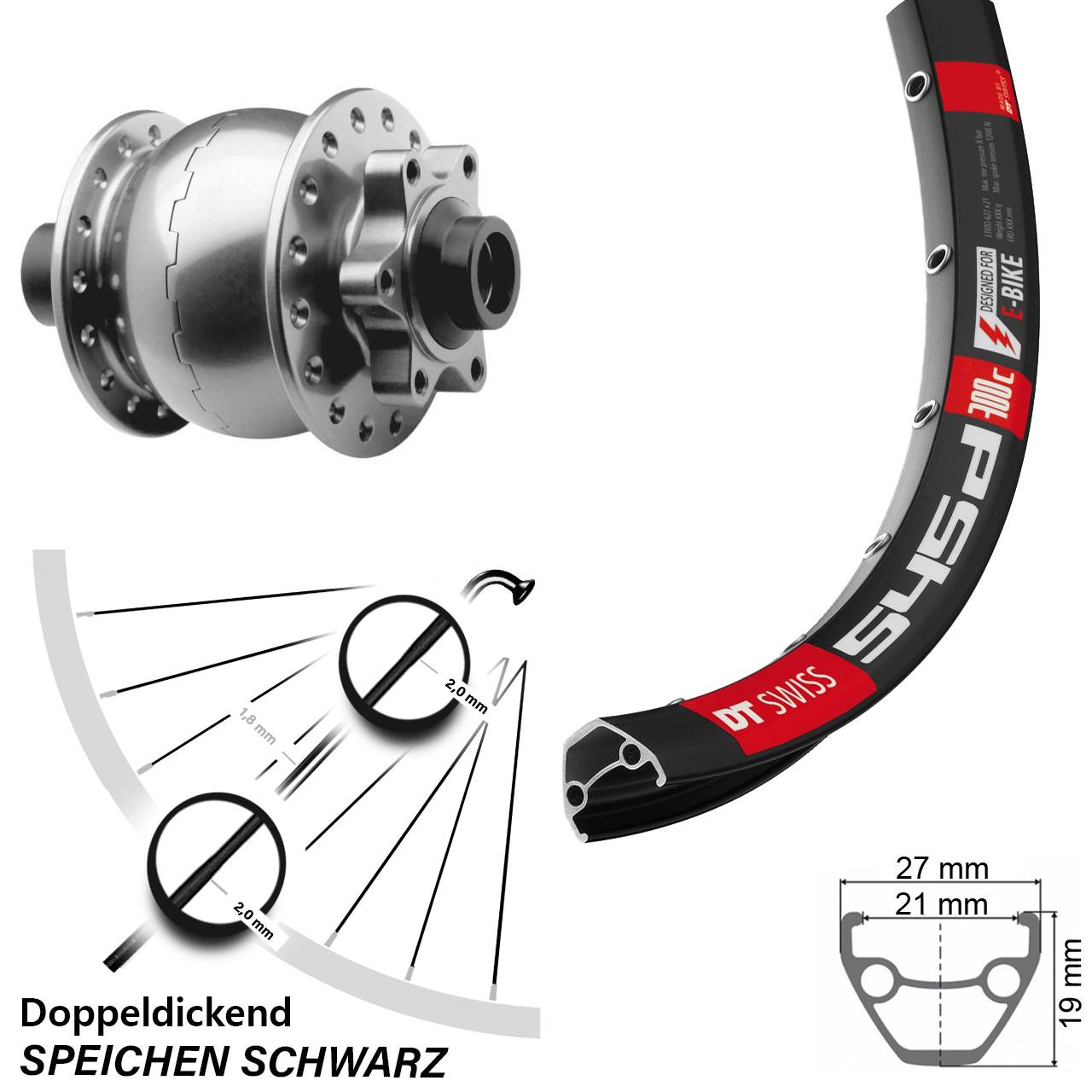 SON 28 DT Swiss 545 28 Zoll Disc Laufrad mit Nabendynamo 15x100
