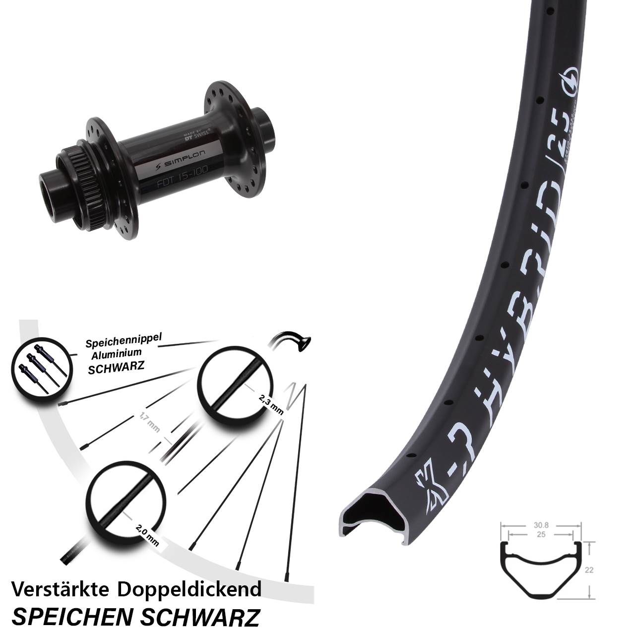 Vorderrad Centerlock 29 Zoll KX-R Hybrid 25 DT Swiss 370 12x100