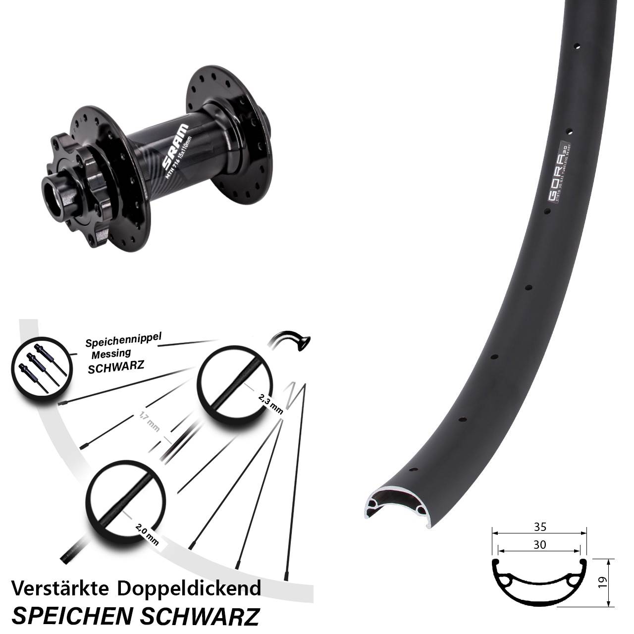 6-Loch Vorderrad 29 Zoll Gora 30 Sram 716 15x110 Boost