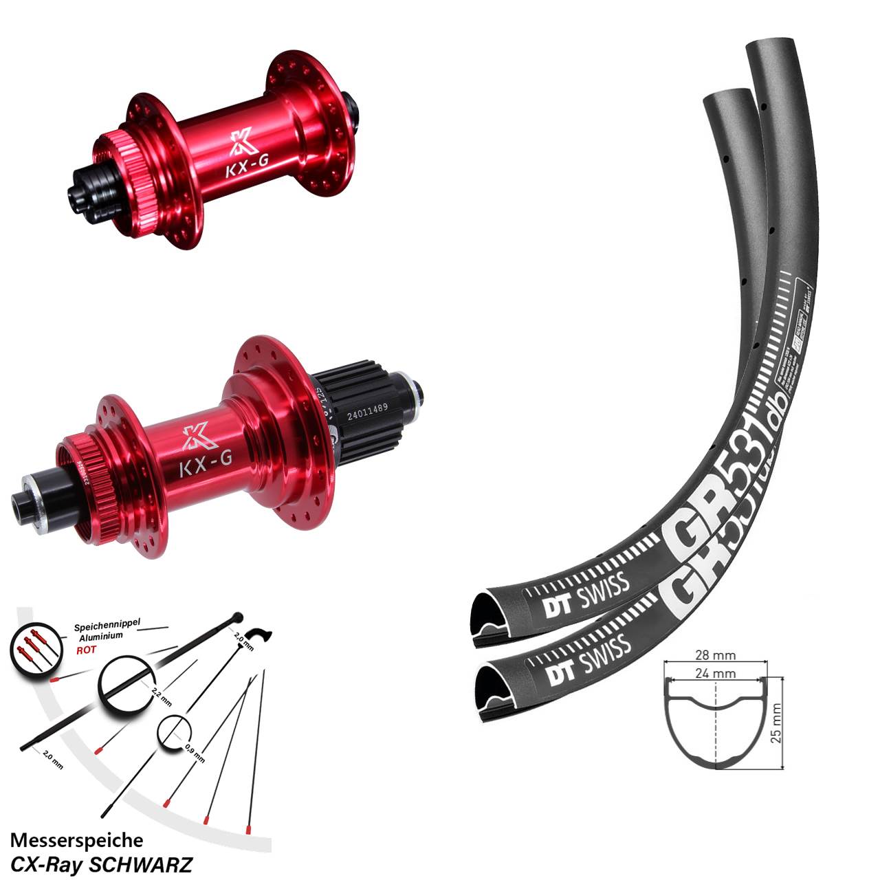 28-29 Zoll DT Swiss GR531 KX-G rot Laufradsatz Centerlock QR Micro Spline CX-Ray