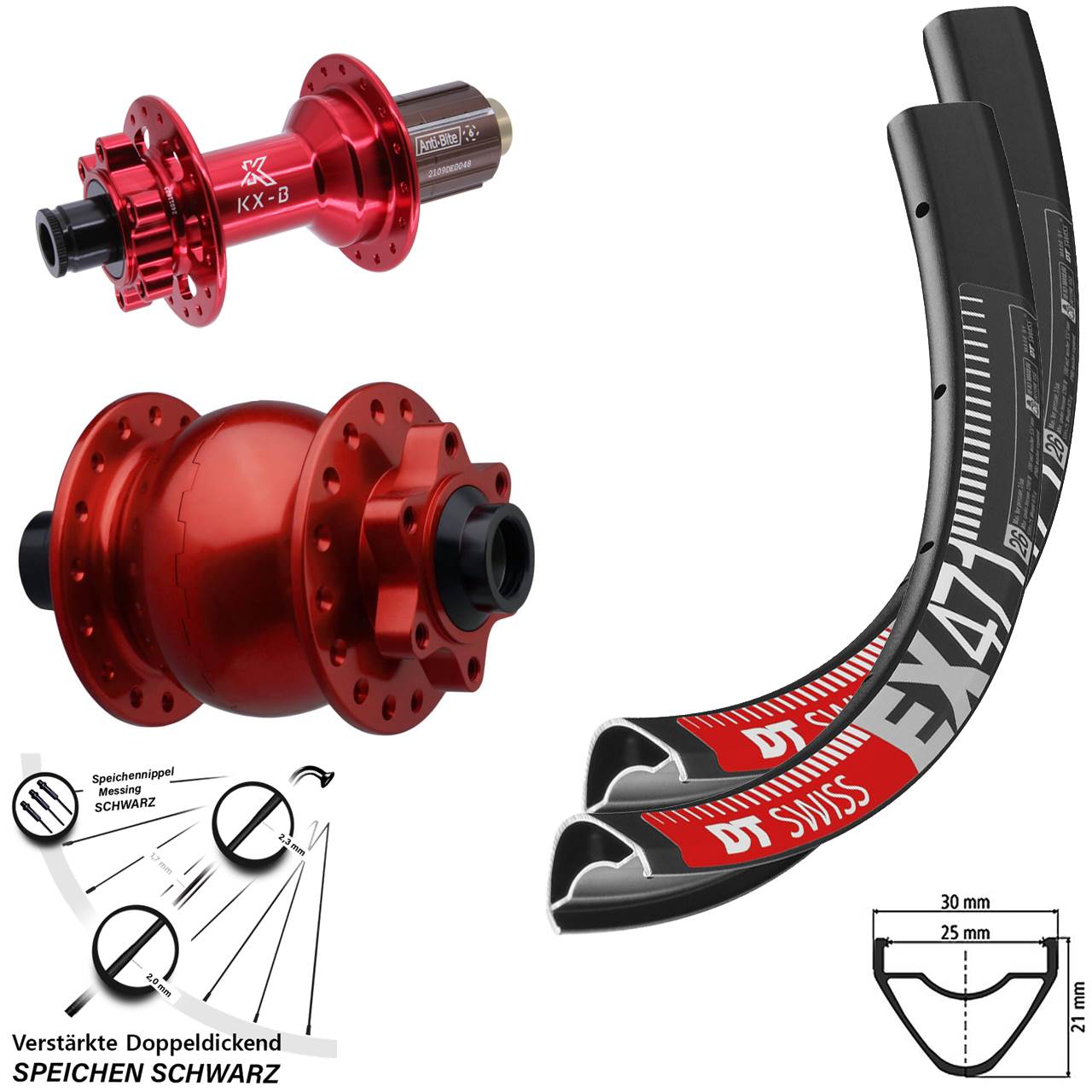 Laufradsatz 6-Loch 15x110 12x148 27,5 Zoll DT Swiss EX471 KX-B rot SON 28 8-12 fach HG