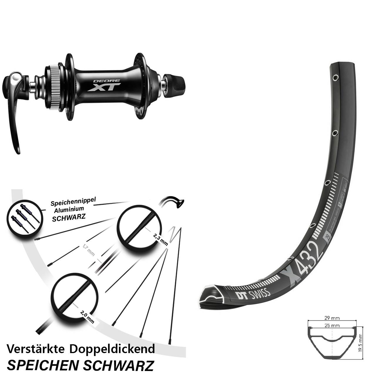 Centerlock Vorderrad 29 Zoll DT Swiss X 432 Shimano XT QR