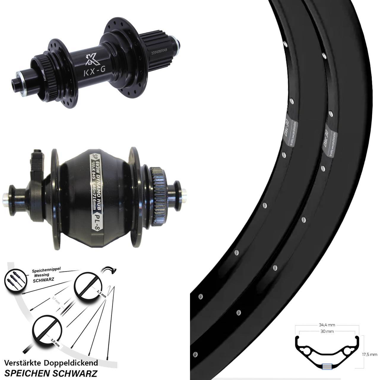 Centerlock Laufradsatz 27,5 Zoll Ryde Disc 30 KX-GS HD Shutter PL-8 Micro Spline QR