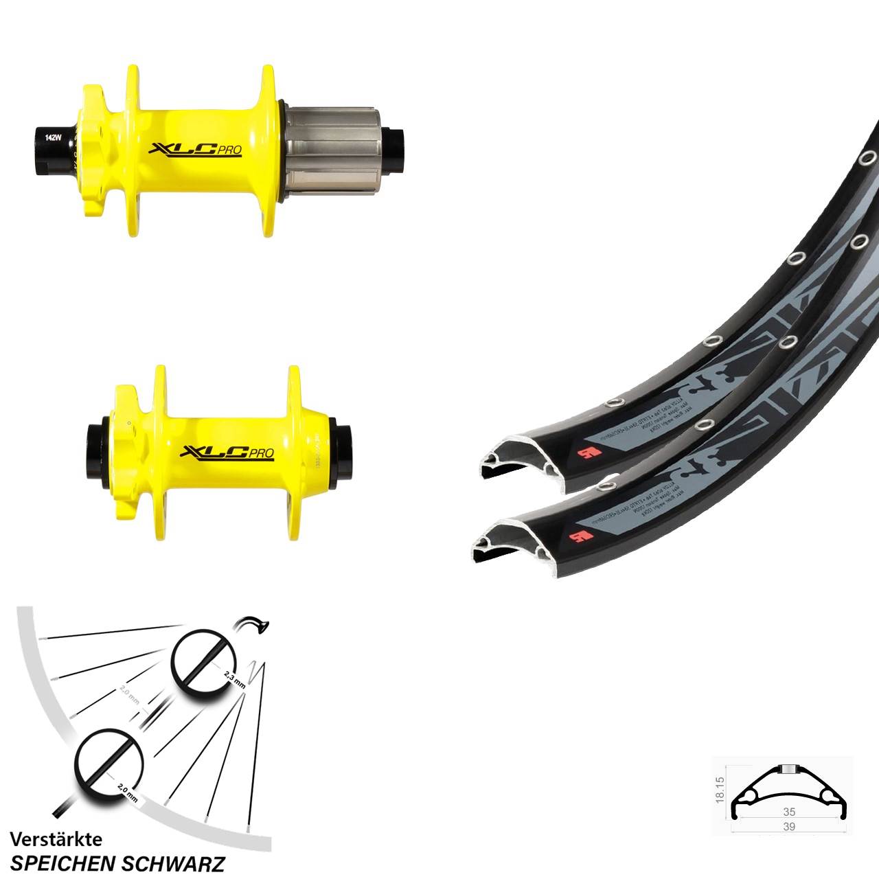 Rodi TRYP 35 MTB E-Bike Laufradsatz 27,5+ Zoll verstärkt XLC Pro gelb 11-fach