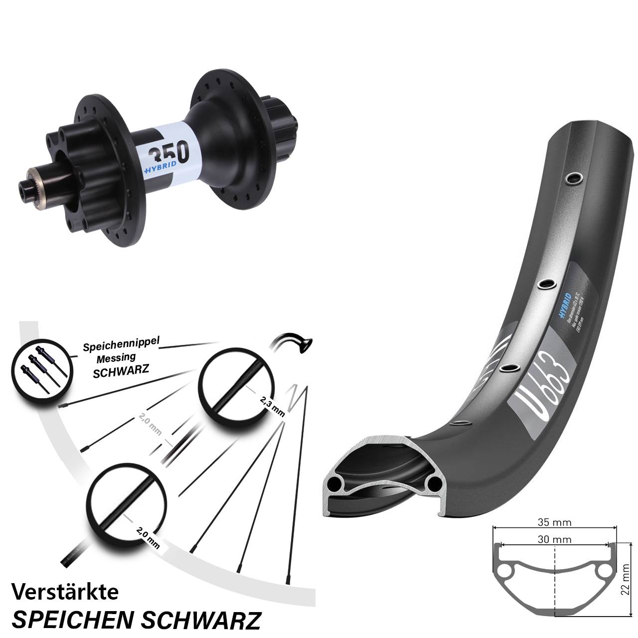Laufrad 20 Zoll DT Swiss U 663-350 Hybrid Singlespeed 5x135 6-Loch