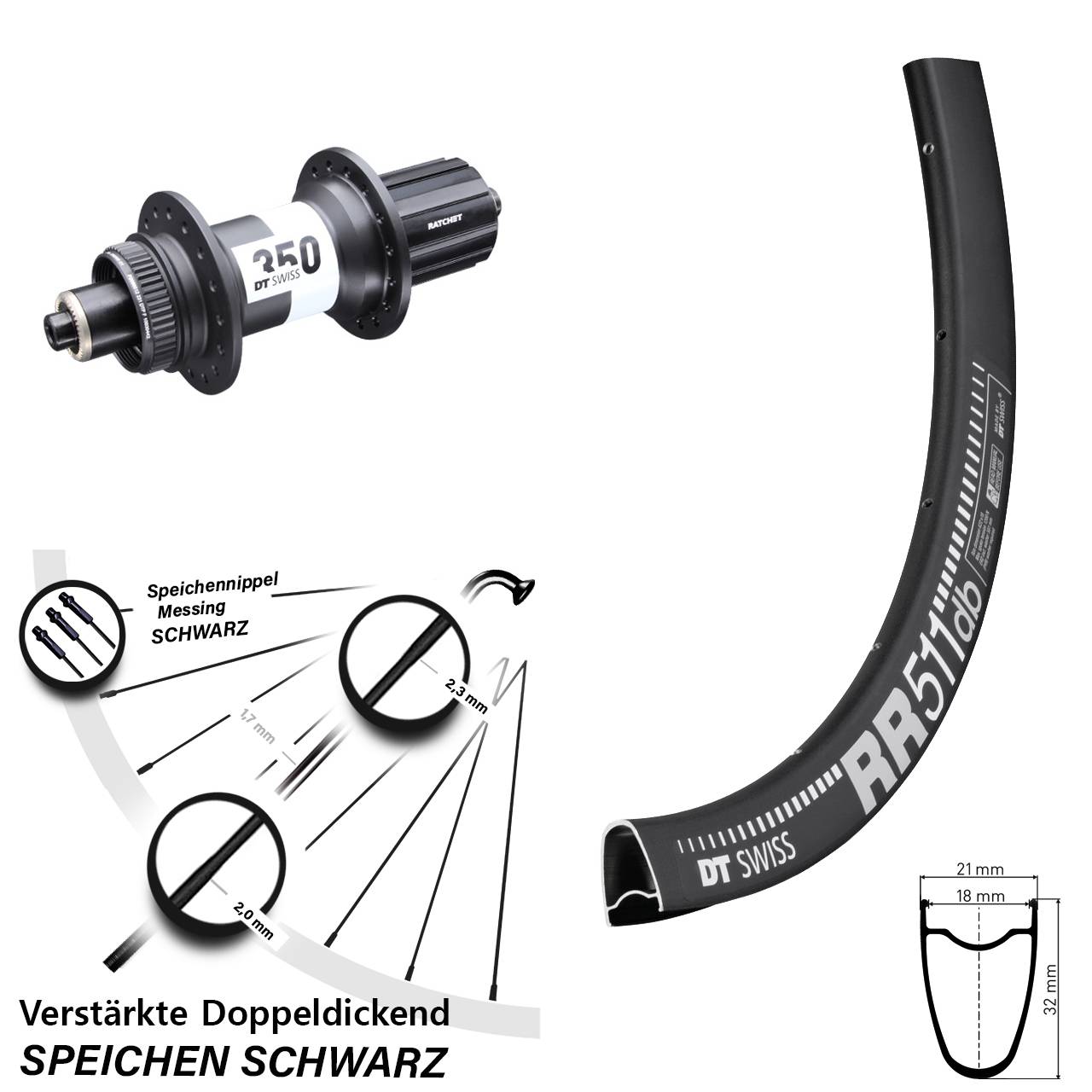 Centerlock Hinterrad 28 Zoll DT Swiss RR511-350 Ratchet 36 8-11 fach QR