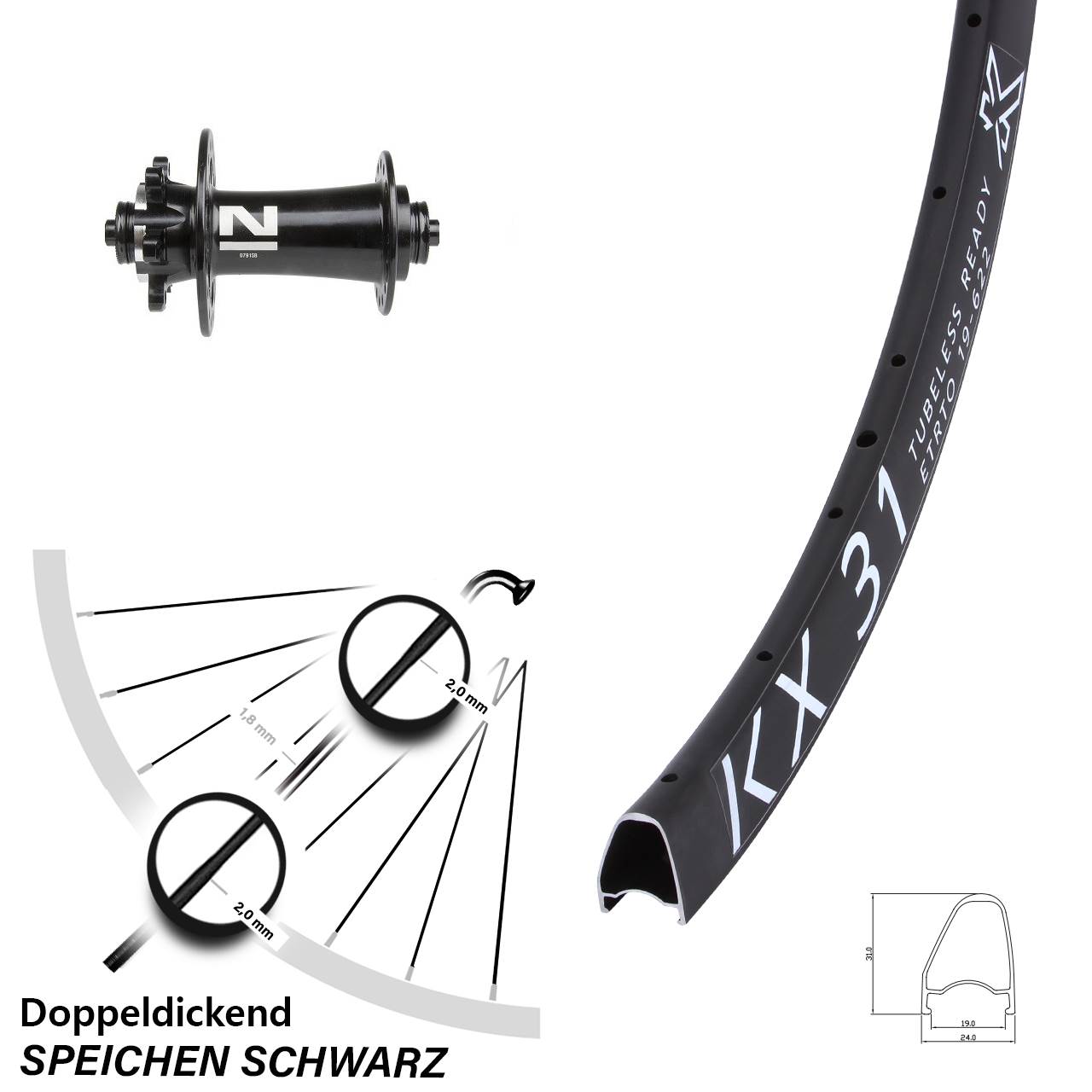 KX31 OS Novatec D791 28 Zoll Vorderrad 6-Loch QR