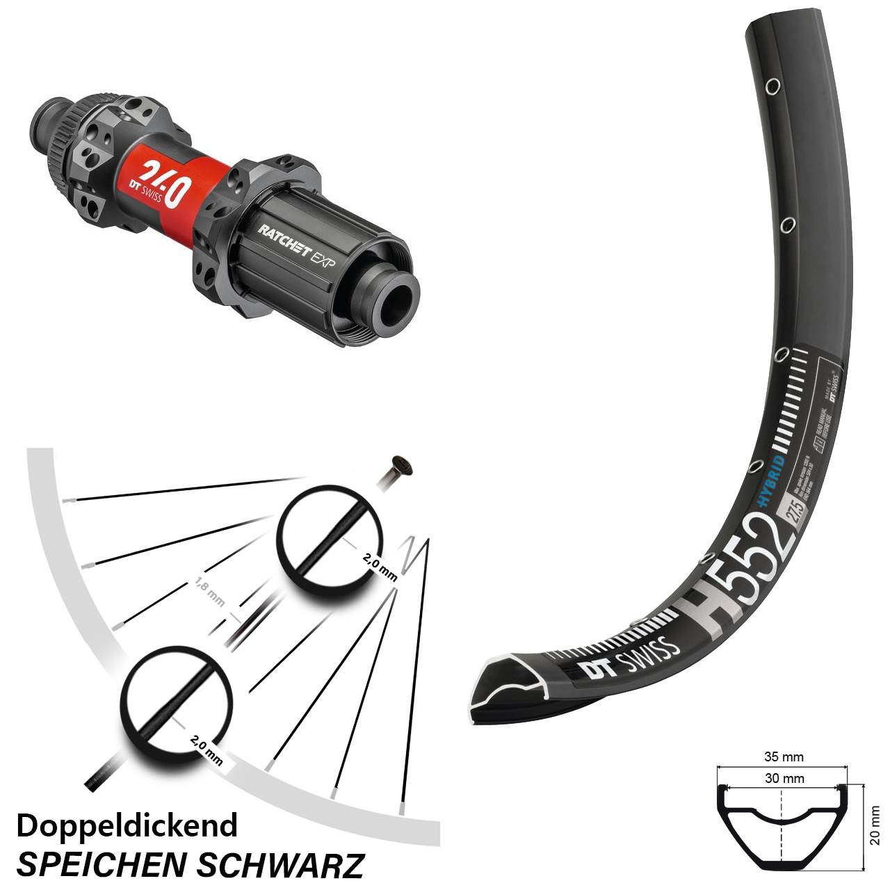 DT Swiss H552-240 EXP Straightpull Centerlock Boost Hinterrad 29 Zoll Shimano HG 8-11 fach