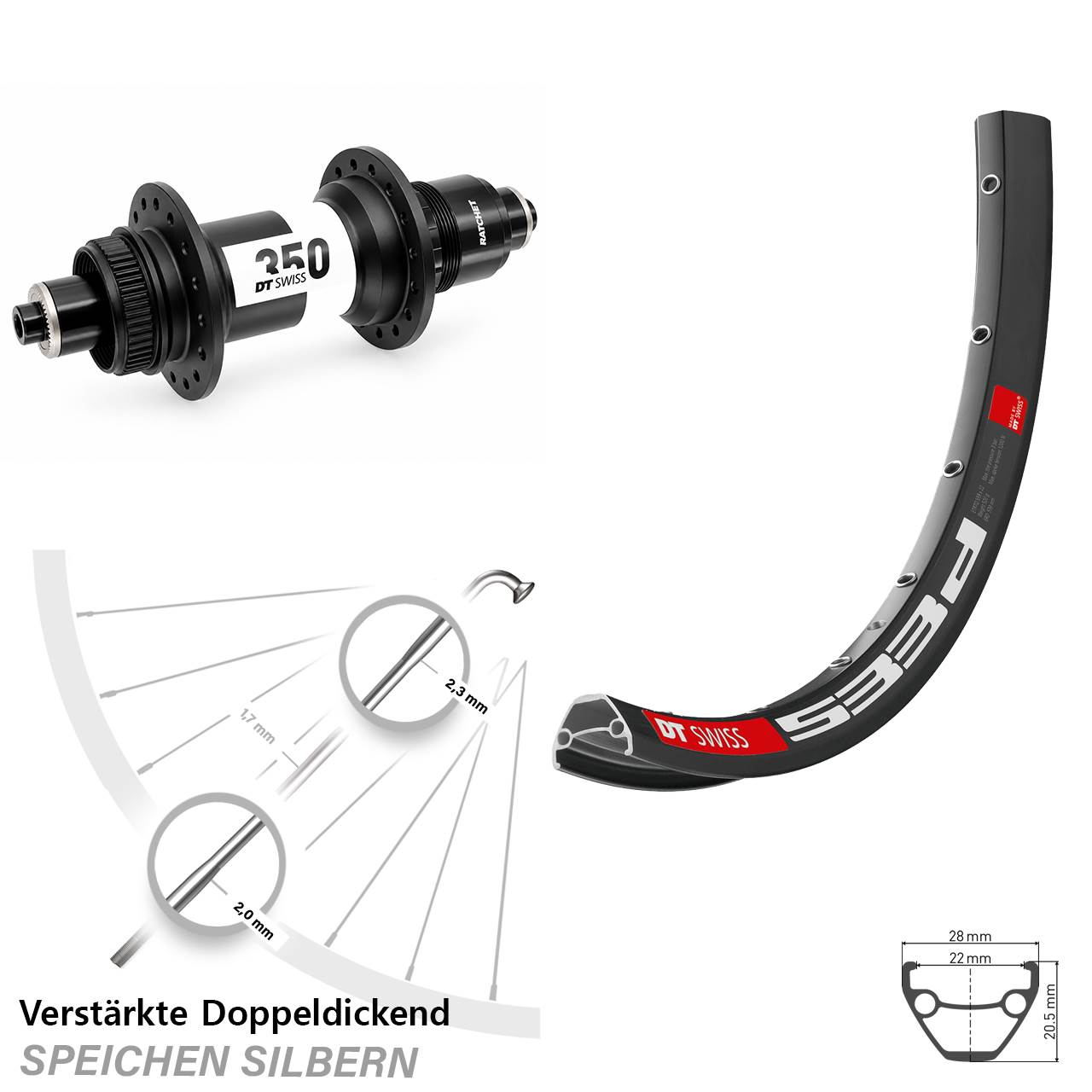 DT Swiss 533 D-350 26 Zoll Disc Hinterrad QR XD