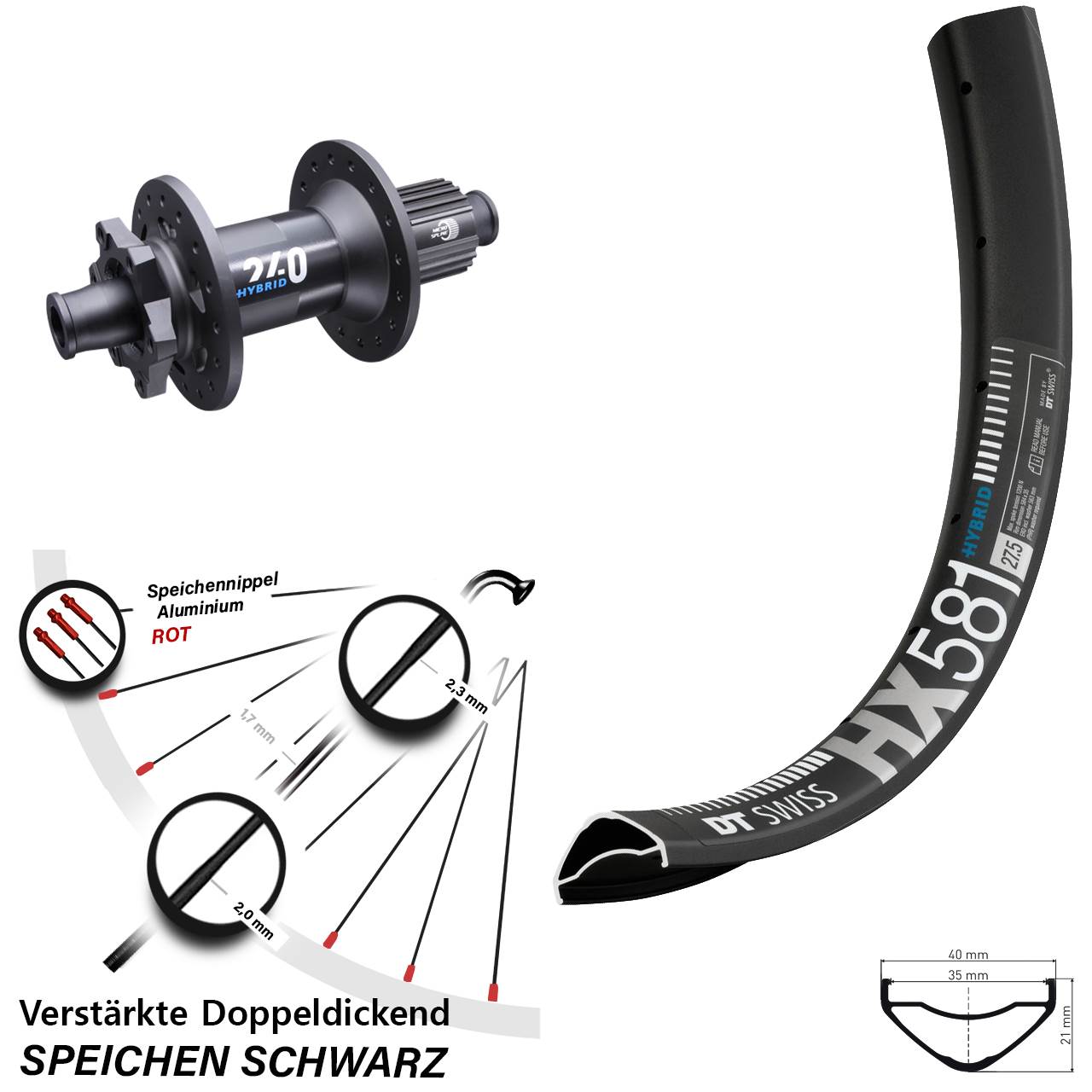 27,5 Zoll Hinterrad HX 581 DT Swiss 240 Hybrid OS Boost 12x148 mm Micro Spline 12-fach
