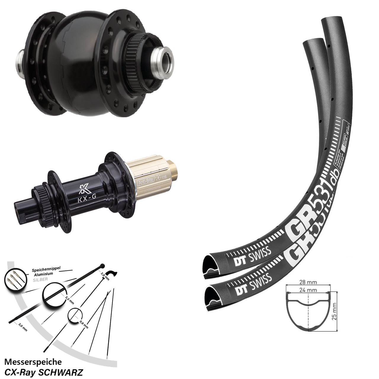 29 Zoll DT Swiss GR531 KX-G SONdelux Laufradsatz Centerlock 12x100/142 8-12 fach HG CX-Ray