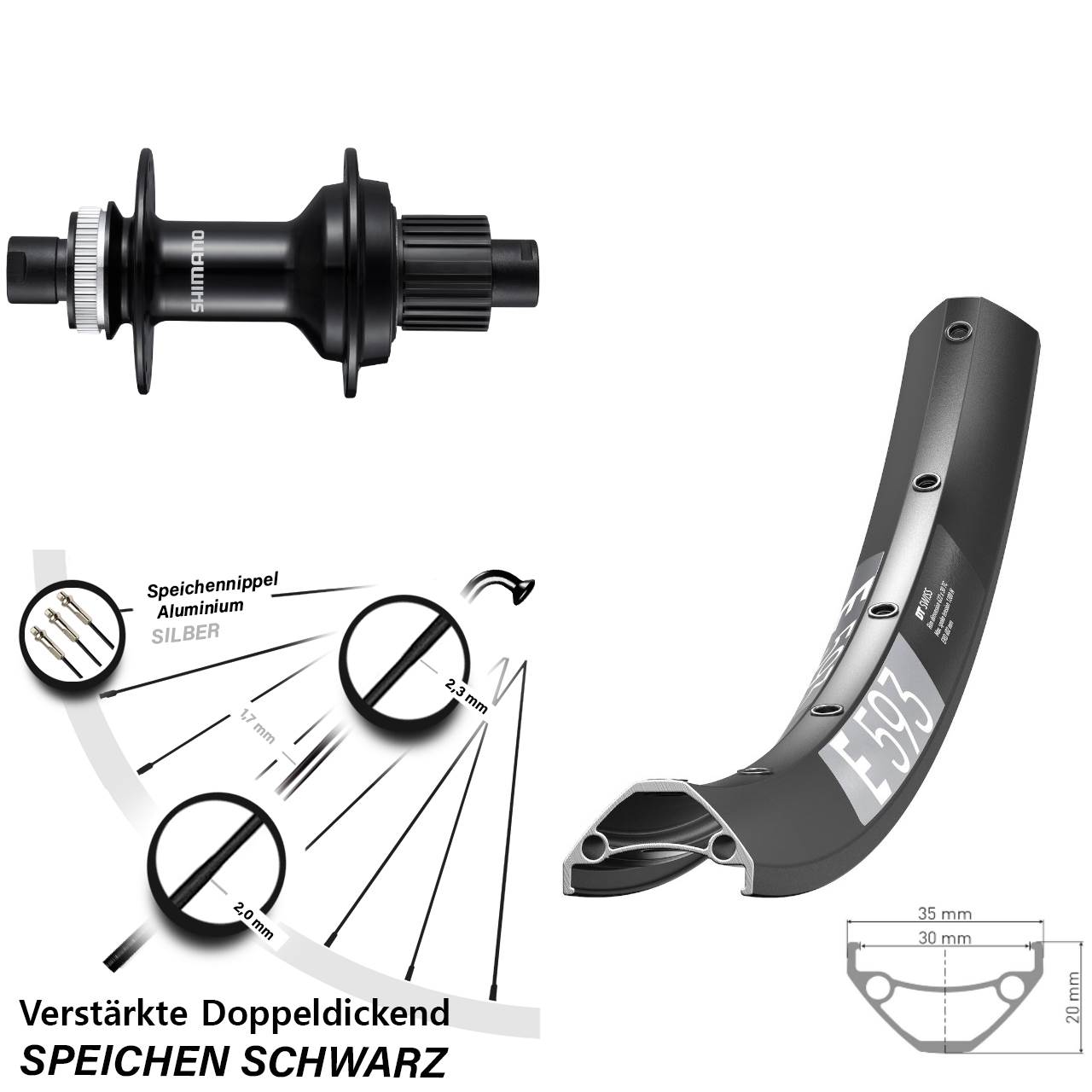 Disc Laufrad 12x148 29 Zoll DT Swiss E593 Shimano FH-MT510-B Micro Spline