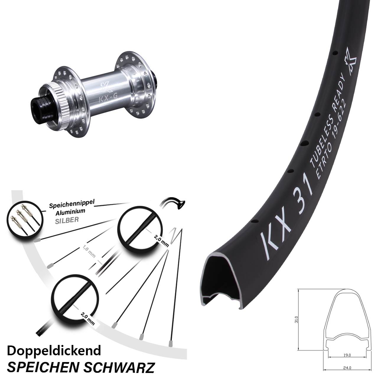 Disc Laufrad 15x100 28 Zoll KX-G 31