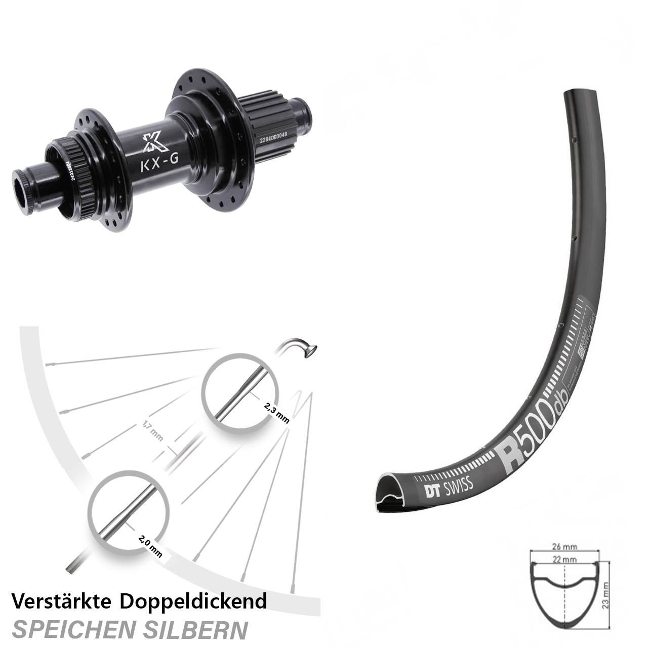 Hinterrad Centerlock 12x142 29 Zoll DT Swiss R500 KX-GS verstärkt Shimano Micro Spline