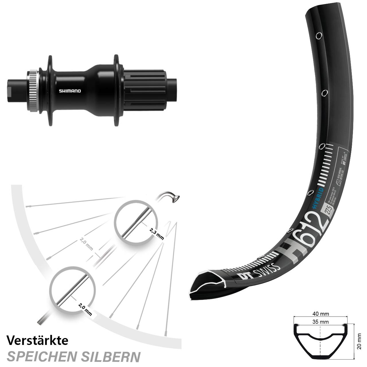 Boost Disc Laufrad 12x148 27,5 Zoll DT Swiss H 612 Shimano FH-TC500 Boost 8-11 fach HG