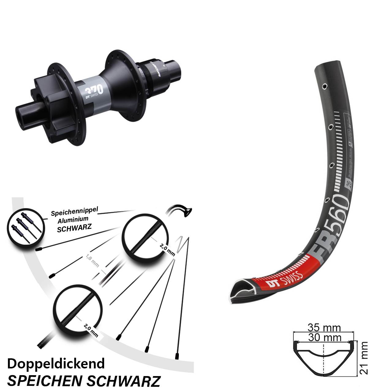 DT Swiss FR560-370 26 Zoll 6-Loch Hinterrad 12x142 SRAM XD