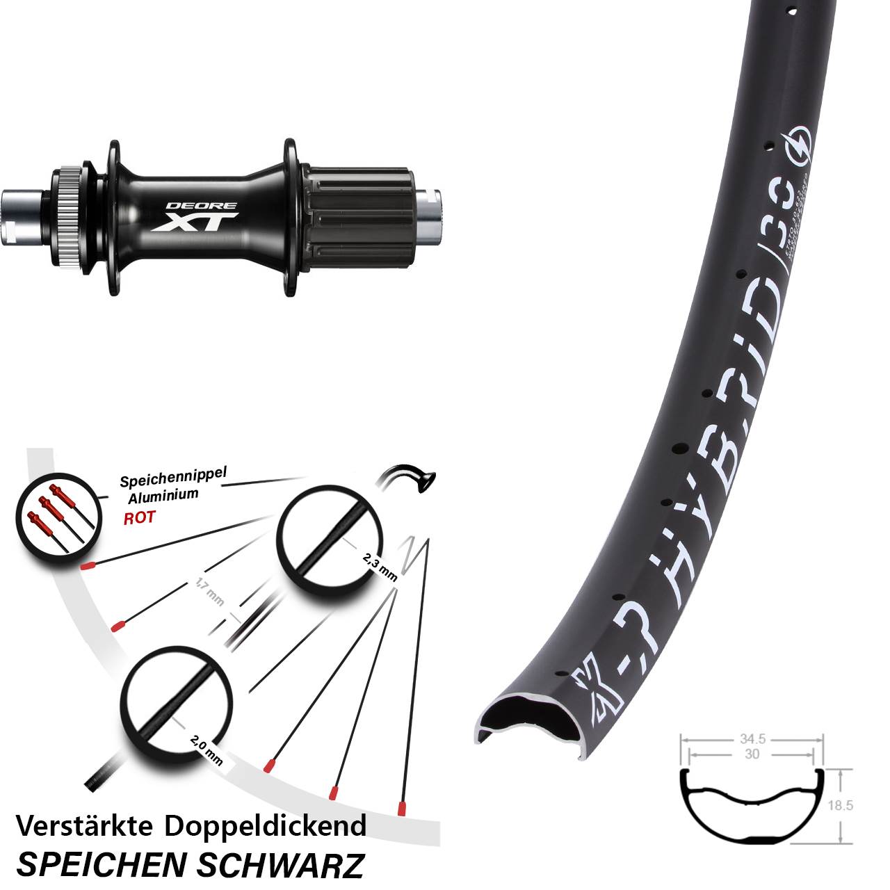 KX-R Hybrid 30 Shimano XT 29 Zoll Disc Laufrad 12x148 8-11 fach